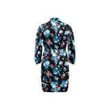 Skull flower roses leave pattern Men's Long Sleeve Belted Night Robe