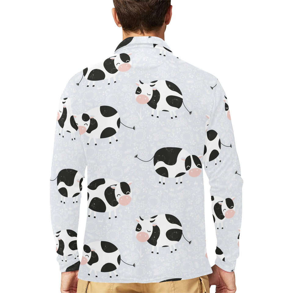 Cute cows pattern Men's Long Sleeve Polo Shirt
