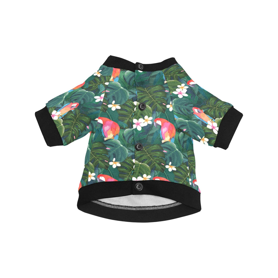 Parrot Palm tree leaves flower hibiscus pattern All Over Print Pet Dog Round Neck Fuzzy Shirt