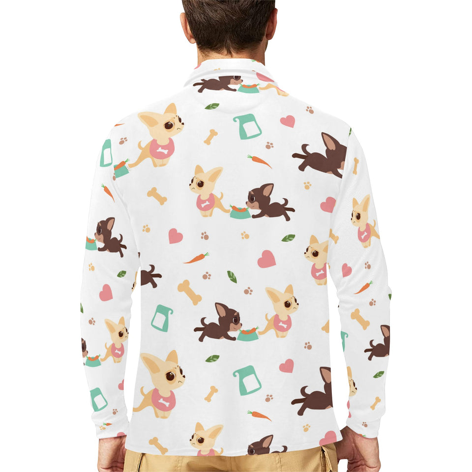 Cute Chihuahua puppie pattern Men's Long Sleeve Polo Shirt