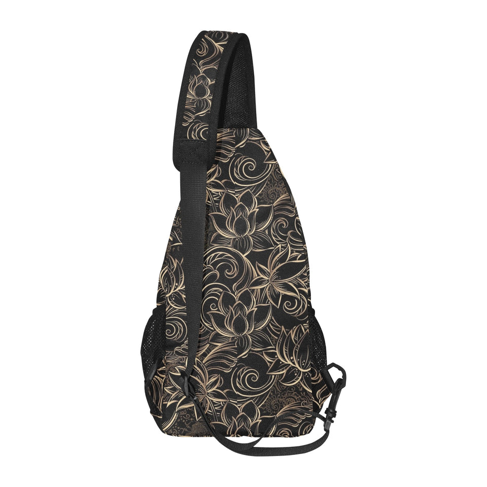 luxurious gold lotus waterlily black background All Over Print Chest Bag