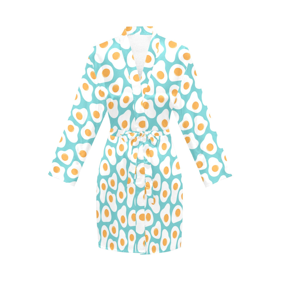 Fried Eggs Pattern Print Design 04 Women's Long Sleeve Belted Night Robe