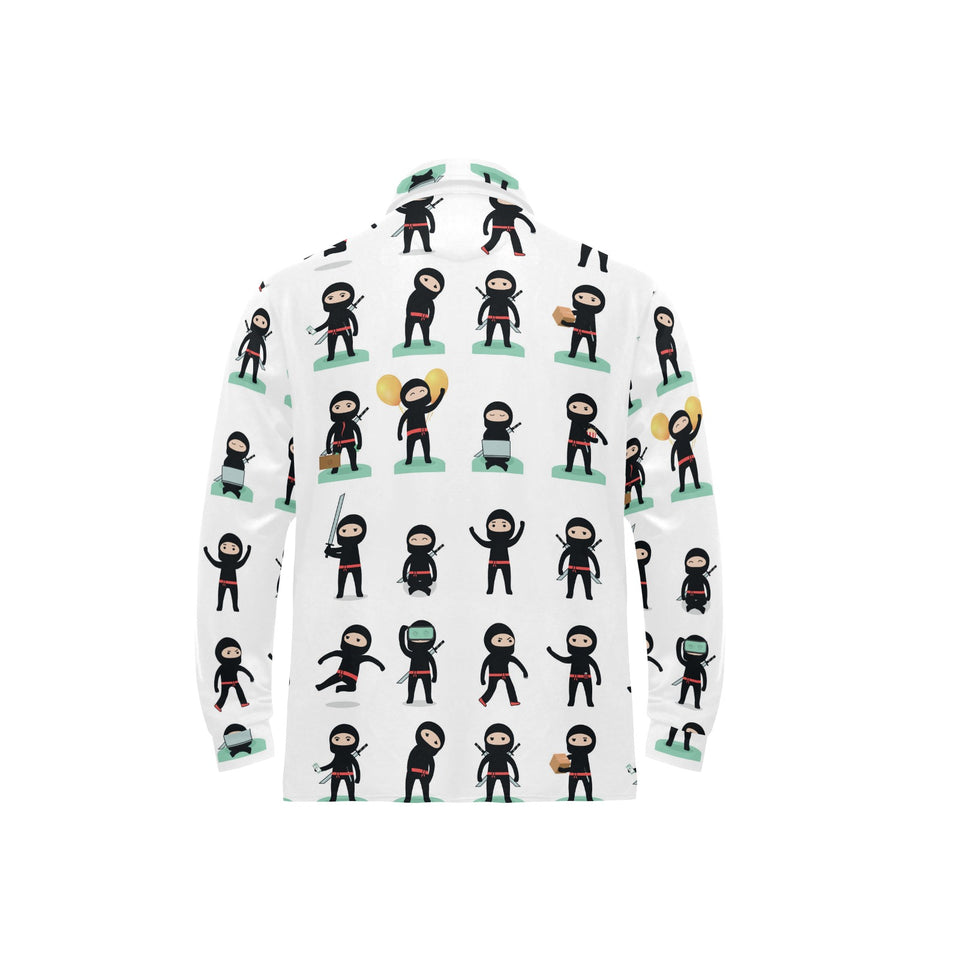 Cute ninja katana sword pattern Men's Long Sleeve Polo Shirt
