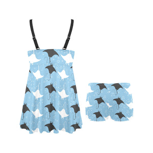 Stingray Pattern Print Design 03 Chest Sexy Pleated Two Piece Swim Dress
