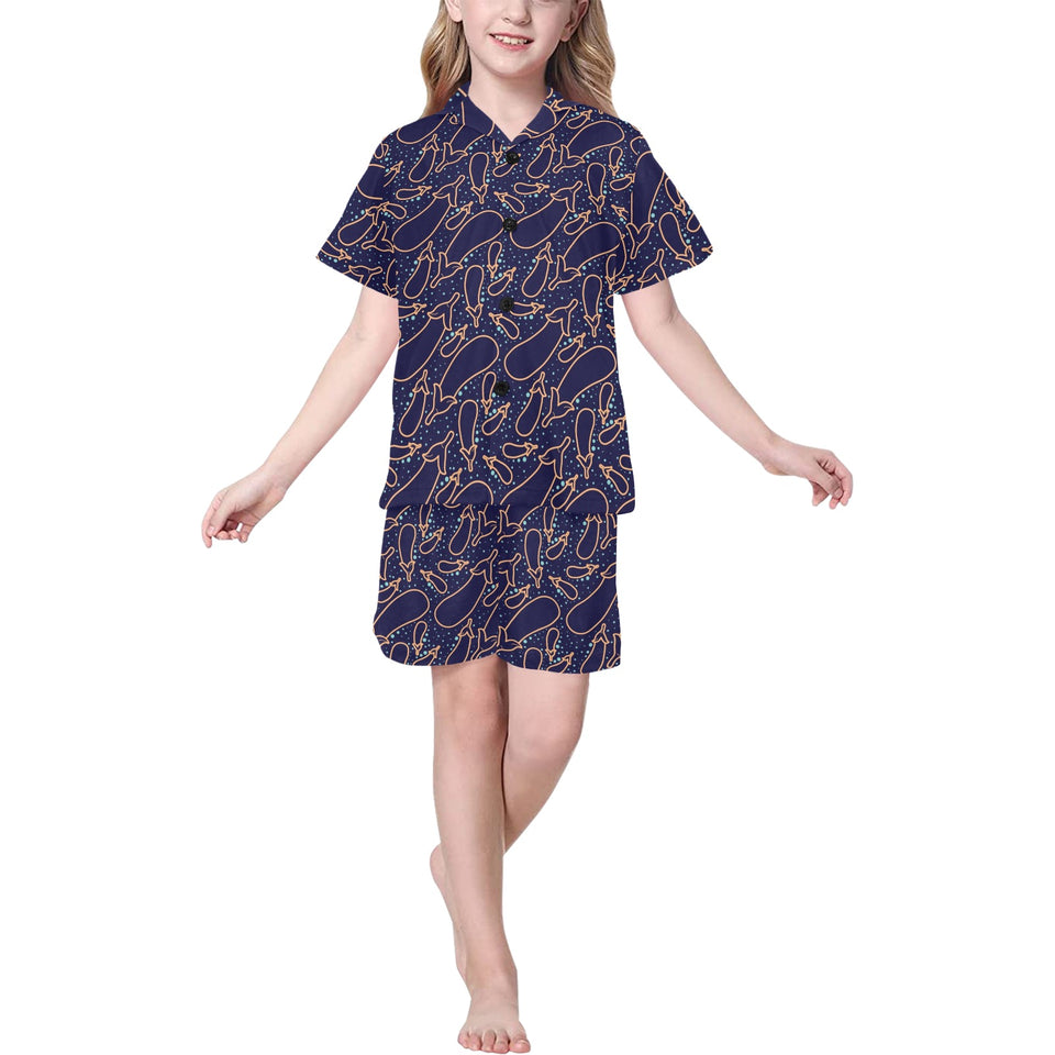 Eggplant Pattern Print Design 04 Kids' Boys' Girls' V-Neck Short Pajama Set