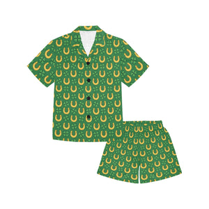 Horseshoes Pattern Print Design 05 Kids' Boys' Girls' V-Neck Short Pajama Set