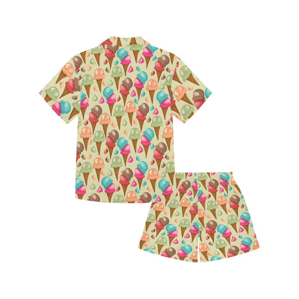 Colorful ice cream pattern Kids' Boys' Girls' V-Neck Short Pajama Set