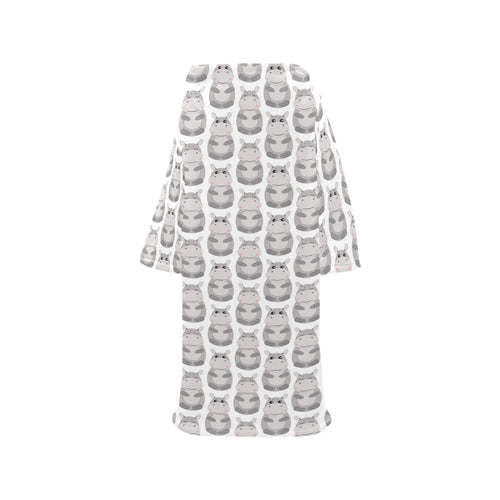 Hippopotamus Pattern Print Design 05 Blanket Robe with Sleeves