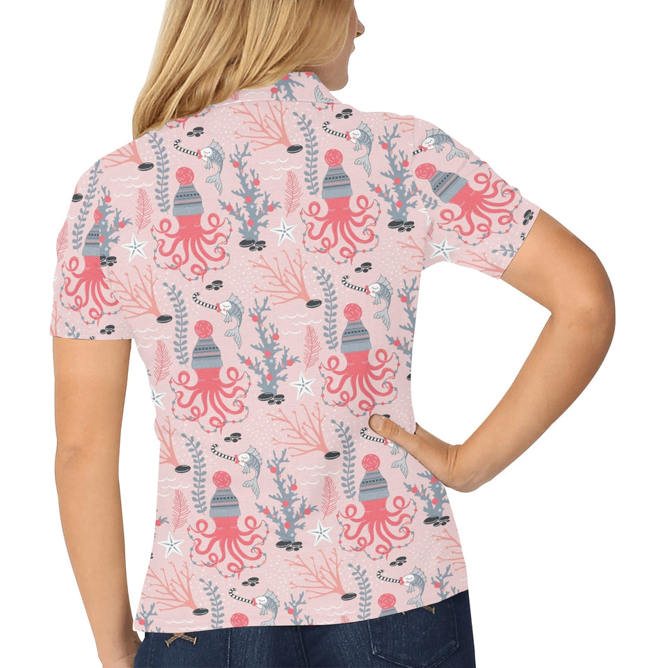 Octopus winter hat garland Fish candy Seaweed Cora Women's All Over Print Polo Shirt