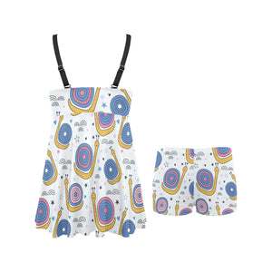 Snail Pattern Print Design 05 Chest Sexy Pleated Two Piece Swim Dress