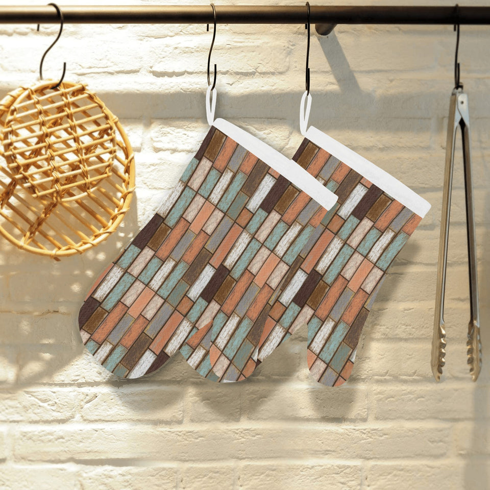 Wood Printed Pattern Print Design 02 Heat Resistant Oven Mitts