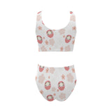 Daruma japanese wooden doll cherry blossom flower Chest Bowknot High Waisted Bikini Swimsuit