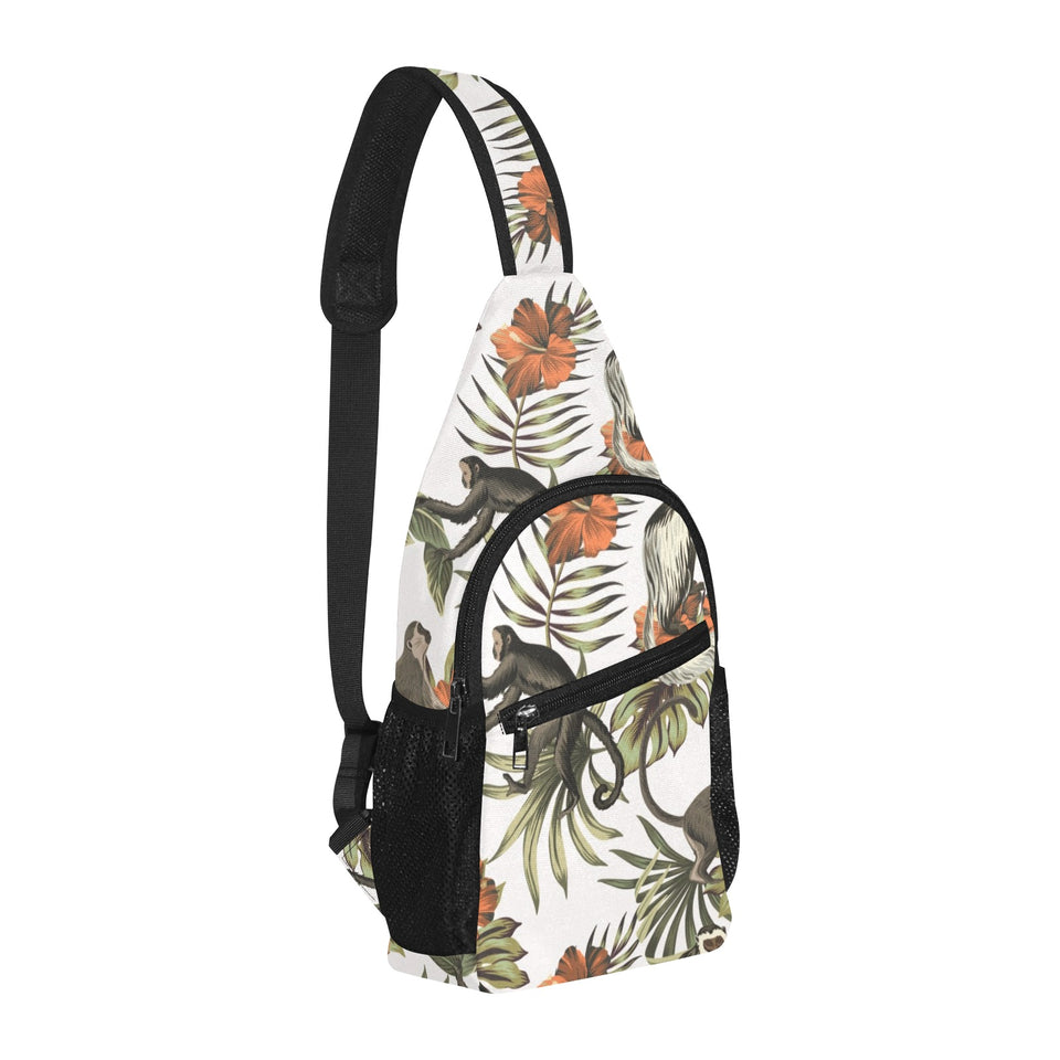 Monkey red hibiscus flower palm leaves floral patt All Over Print Chest Bag