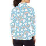 Cute rainbow clound star pattern blue background Women's Long Sleeve Polo Shirt