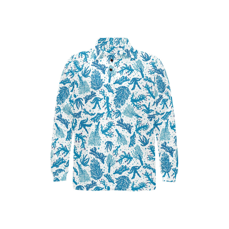 Coral Reef Pattern Print Design 01 Men's Long Sleeve Polo Shirt