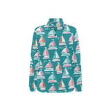 Cute sailboat pattern Women's Long Sleeve Polo Shirt