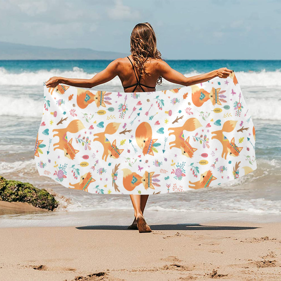 cute tribal fox pattern Beach Towel