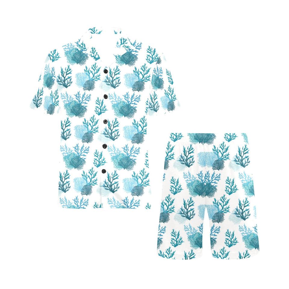 Coral Reef Pattern Print Design 04 Men's V-Neck Short Pajama Set