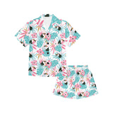 Toucan tropical flower leave pattern Kids' Boys' Girls' V-Neck Short Pajama Set