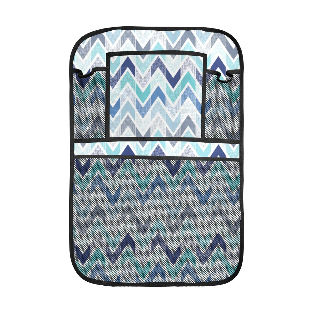 zigzag chevron blue pattern Car Seat Back Organizer