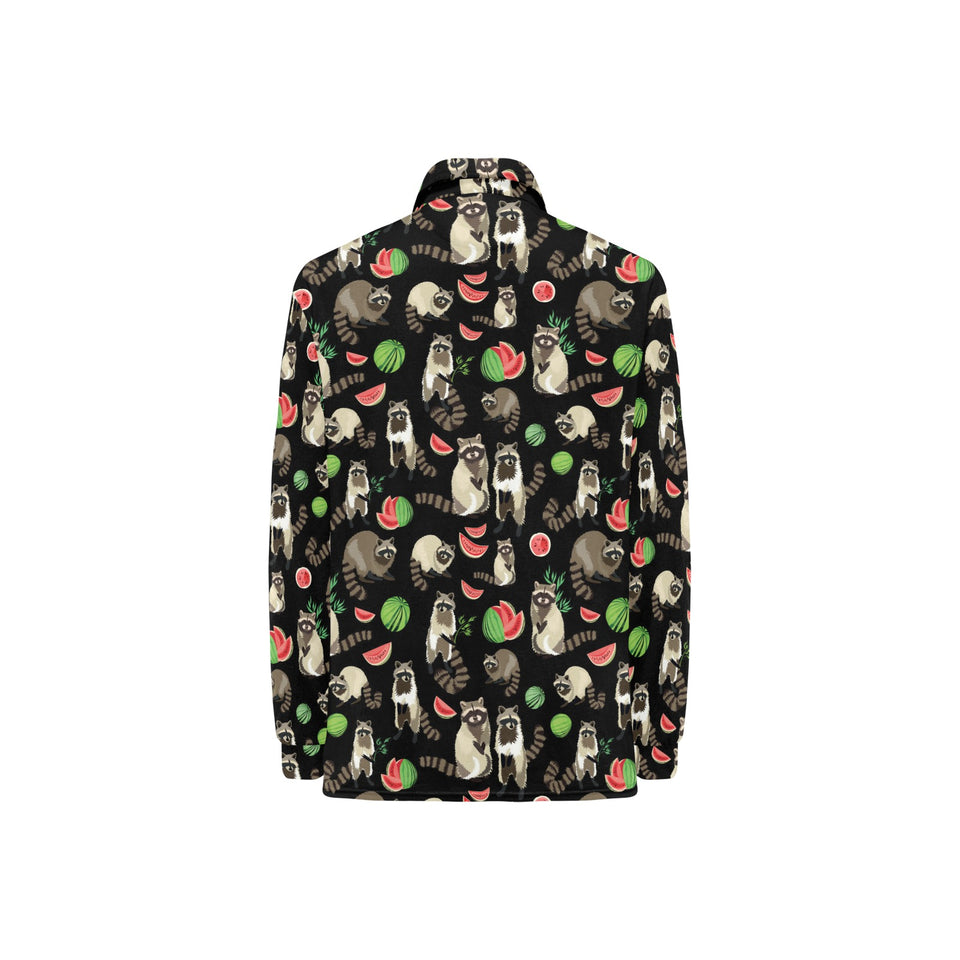 Raccoon watermelon pattern Women's Long Sleeve Polo Shirt
