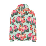 Beautiful flamingo tropical palm leaves hibiscus p Men's Padded Hooded Jacket