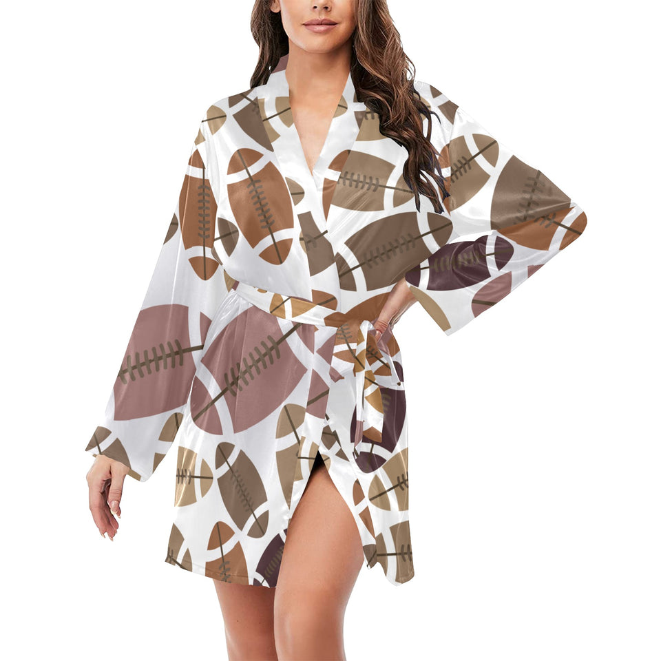 American football ball pattern Women's Long Sleeve Belted Night Robe