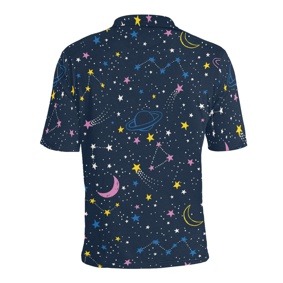 space pattern with planets, comets, constellations Men's All Over Print Polo Shirt