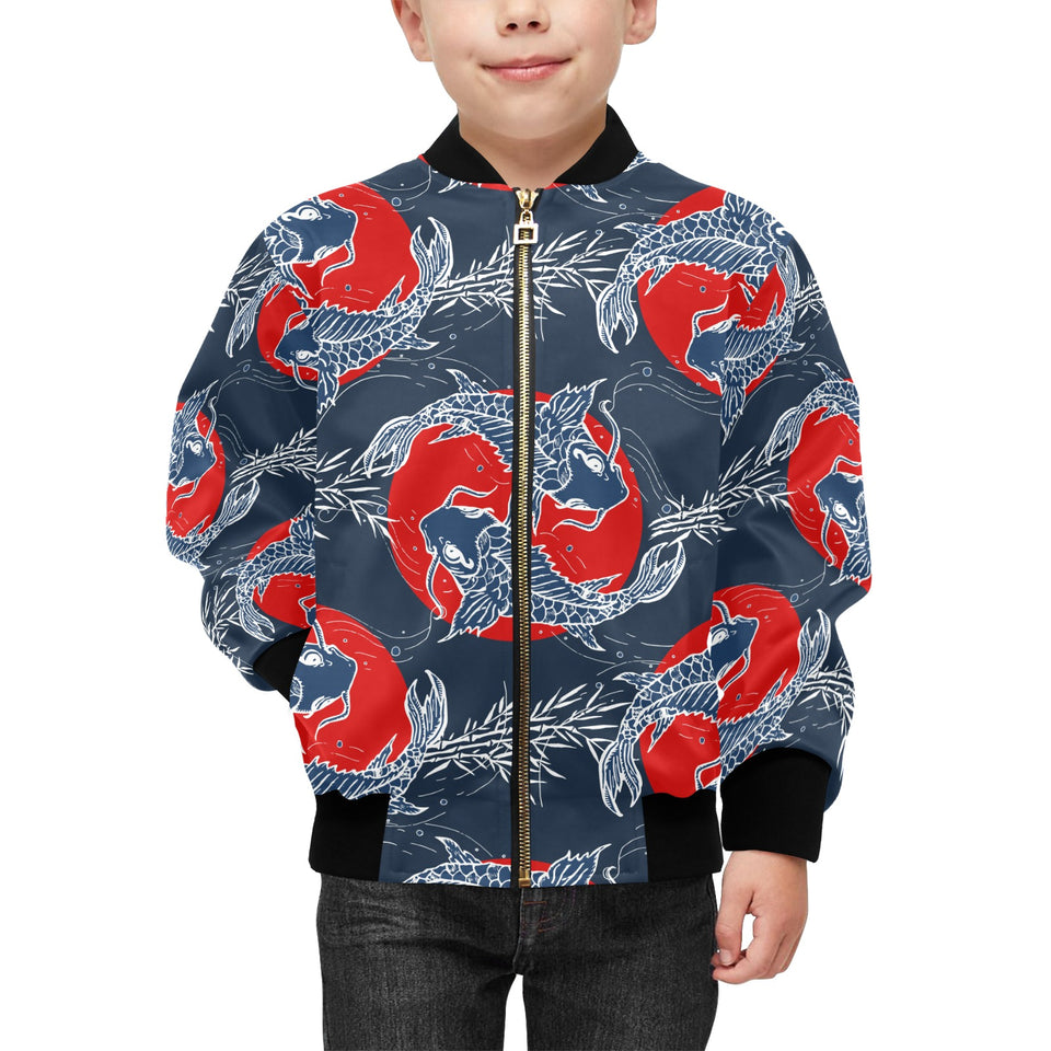 Koi Fish Carp Fishs hand drawn japanese art Kids' Boys' Girls' Bomber Jacket