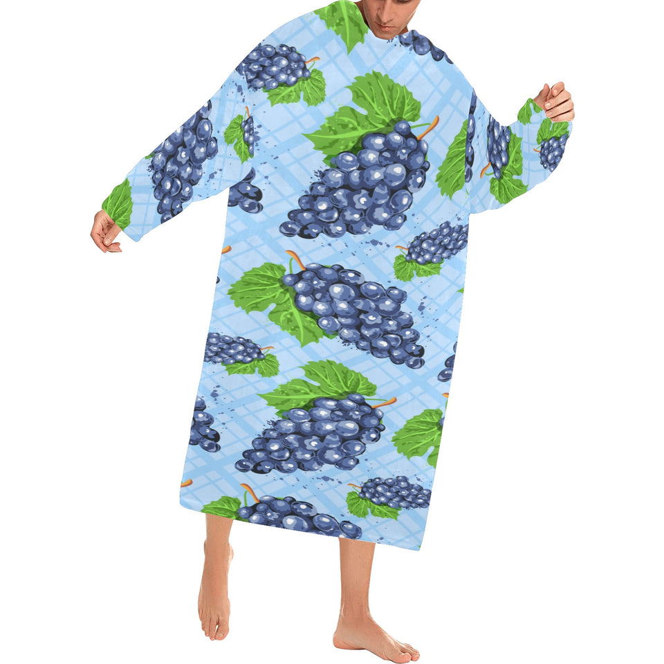 Watercolor grape pattern Blanket Robe with Sleeves