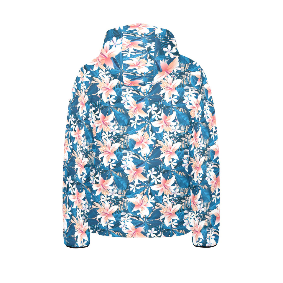 Hibiscus Pattern Print Design 02 Kids' Boys' Girls' Padded Hooded Jacket