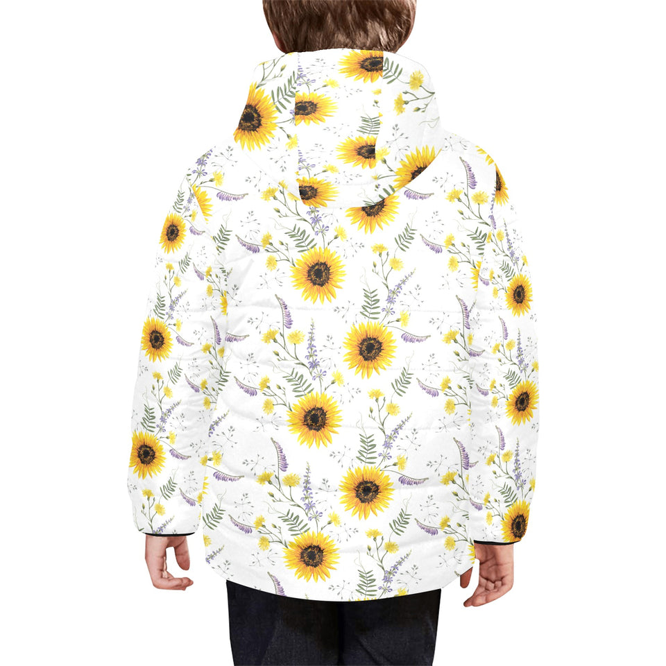 beautiful sunflowers pattern Kids' Boys' Girls' Padded Hooded Jacket