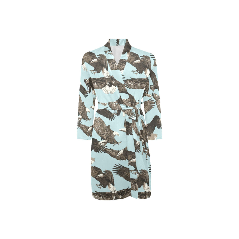 Eagle Pattern Print Design 01 Men's Long Sleeve Belted Night Robe