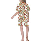 Red tulips and daffodils pattern Kids' Boys' Girls' V-Neck Short Pajama Set