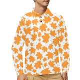 Orange Maple Leaf pattern Men's Long Sleeve Polo Shirt