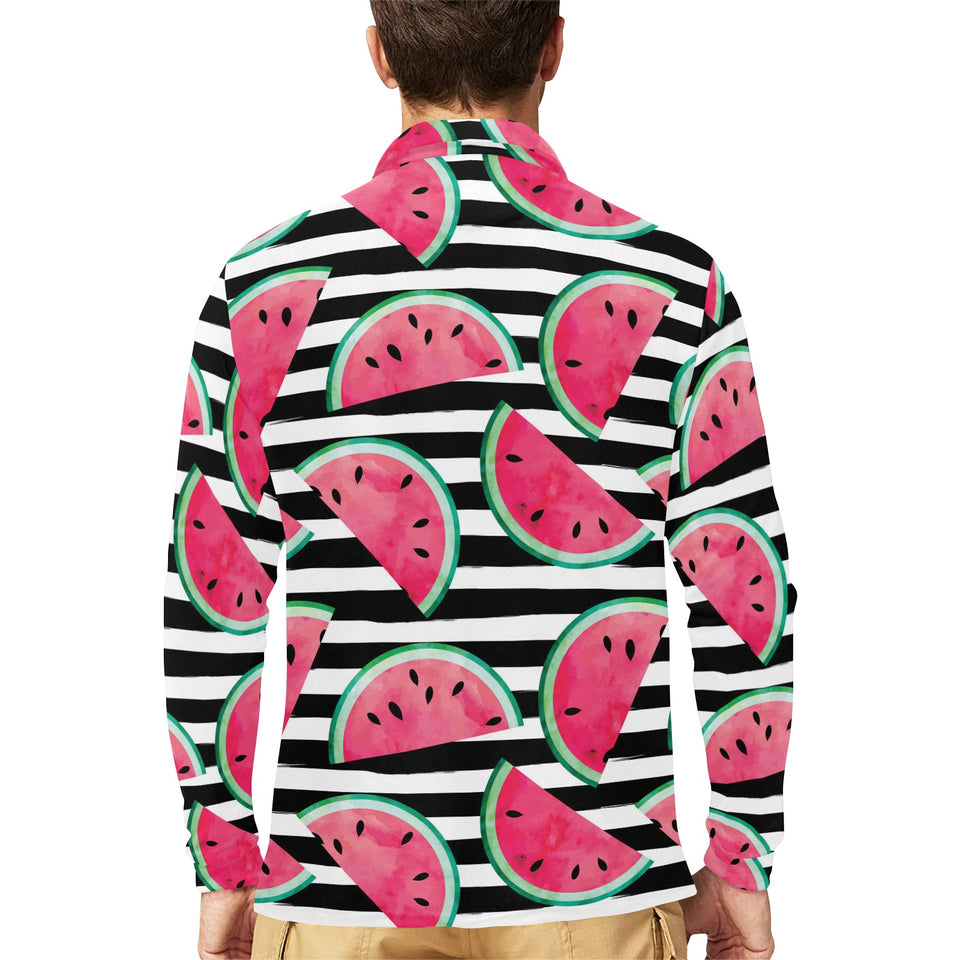 Watercolor paint textured watermelon pieces Men's Long Sleeve Polo Shirt