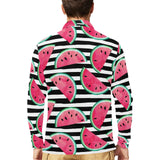Watercolor paint textured watermelon pieces Men's Long Sleeve Polo Shirt