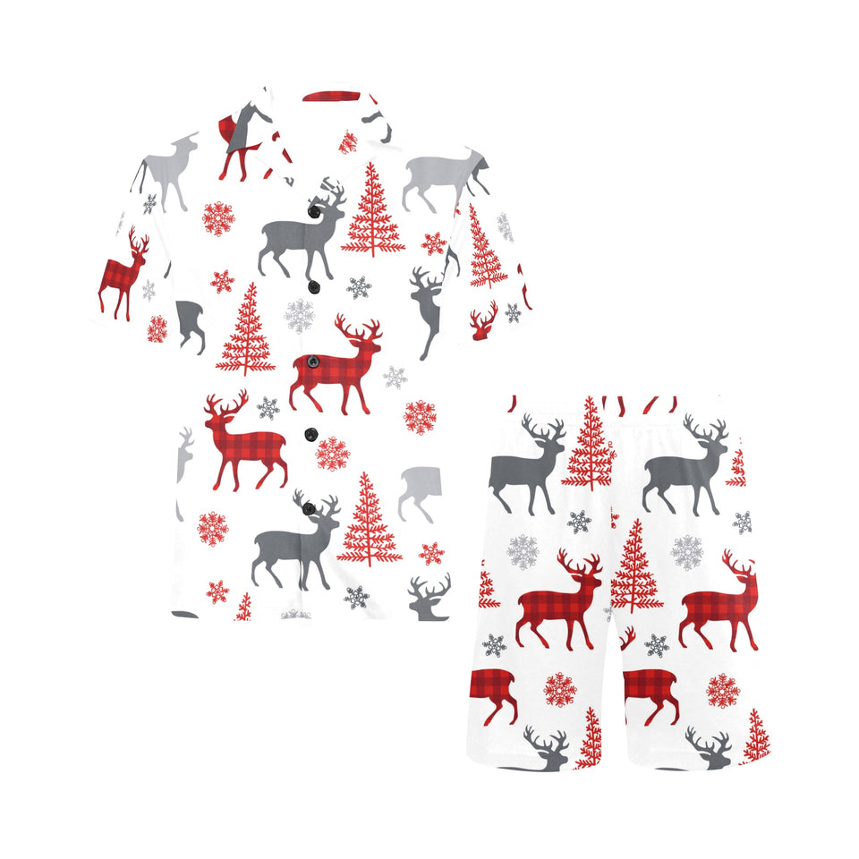 Deer tree snowflakes chrismas pattern Men's V-Neck Short Pajama Set