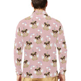 Cute unicorn pug pattern Men's Long Sleeve Polo Shirt