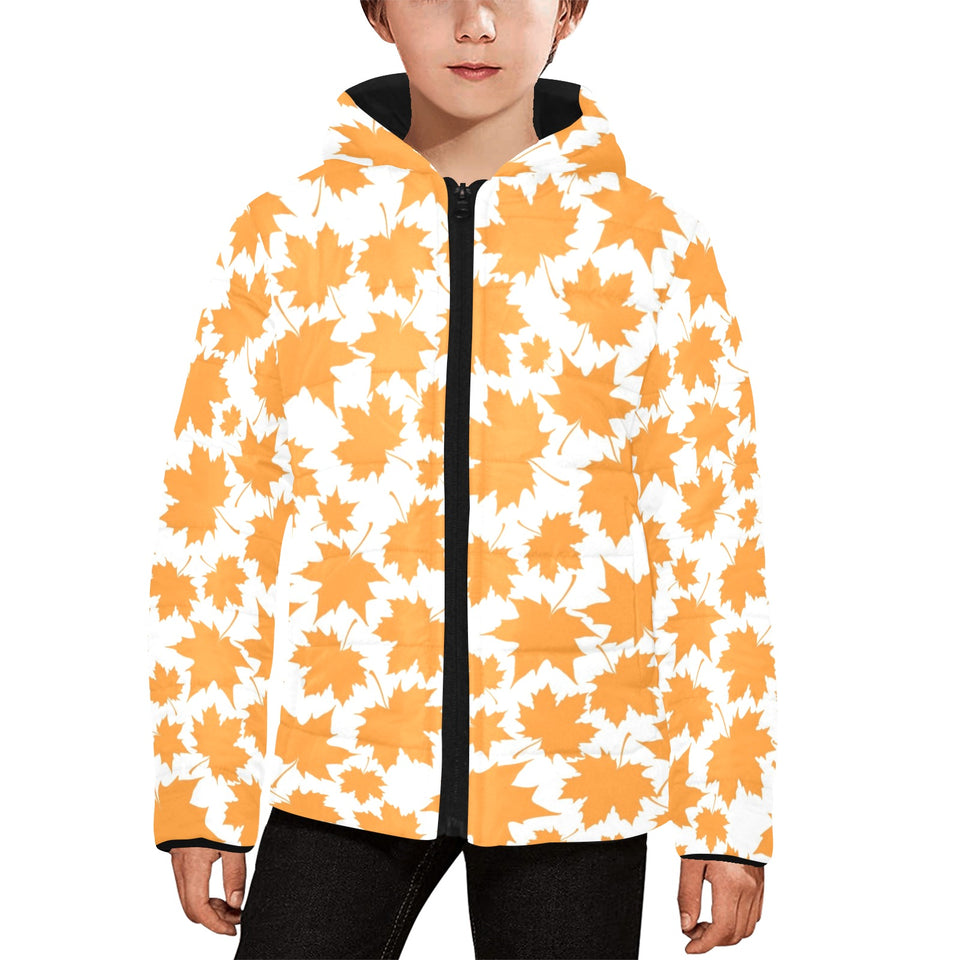 Orange Maple Leaf pattern Kids' Boys' Girls' Padded Hooded Jacket