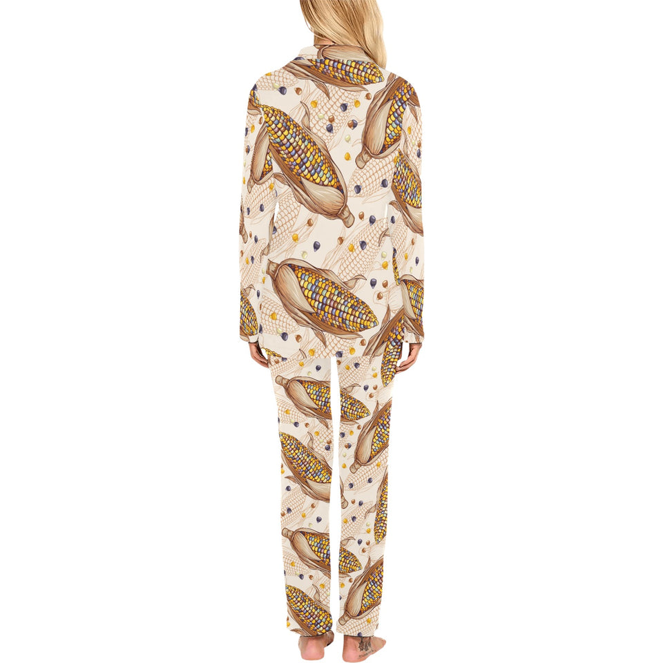 Corn Pattern Print Design 03 Women's Long Pajama Set