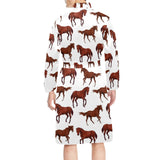 Horses running pattern background Men's Long Sleeve Belted Night Robe