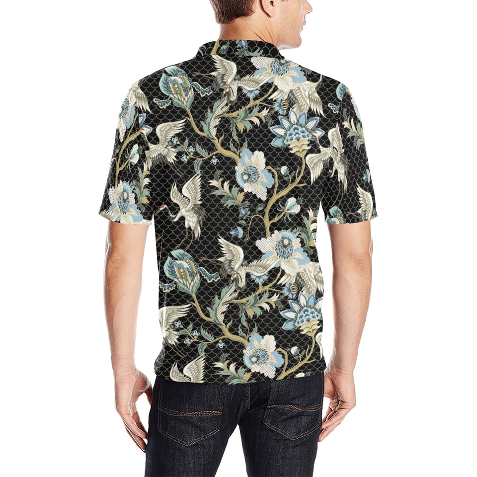 Japanese crane ornament elements Men's All Over Print Polo Shirt
