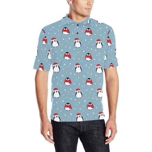 Cute penguin christmas snow pattern Men's All Over Print Polo Shirt