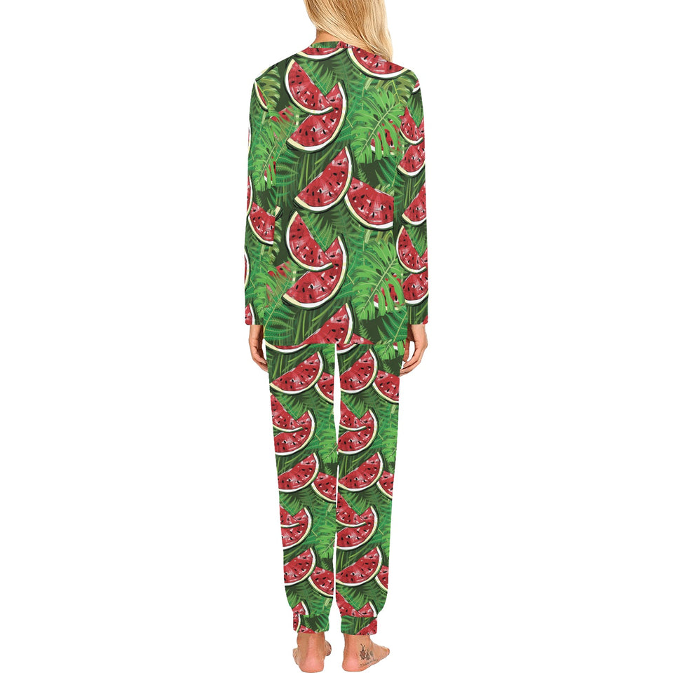 Watermelons tropical palm leaves pattern backgroun Women's All Over Print Pajama Set