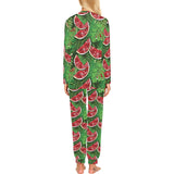 Watermelons tropical palm leaves pattern backgroun Women's All Over Print Pajama Set