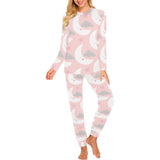 Cute moon cloud star pattern pink dot background Women's All Over Print Pajama Set