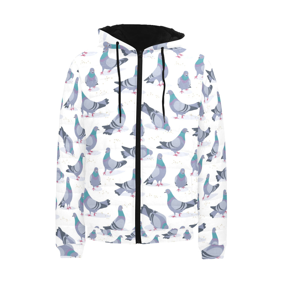 Pigeon Pattern Print Design 03 Men's Padded Hooded Jacket