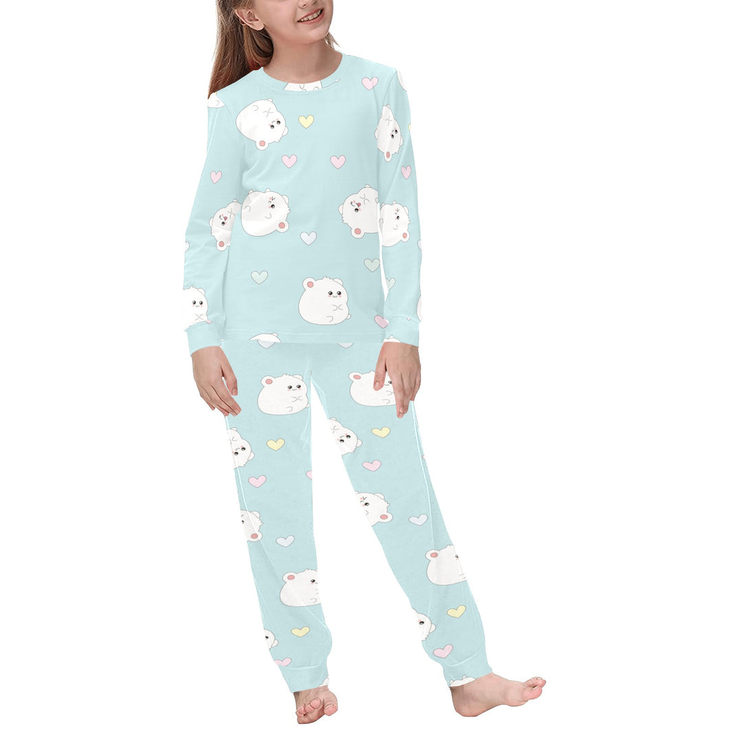 White cute hamsters heart pattern Kids' Boys' Girls' All Over Print Pajama Set