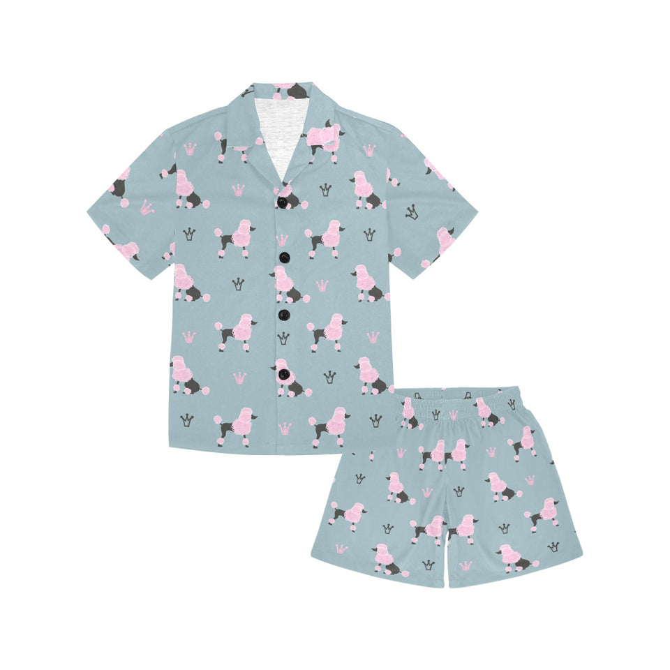 poodle dog pattern Kids' Boys' Girls' V-Neck Short Pajama Set
